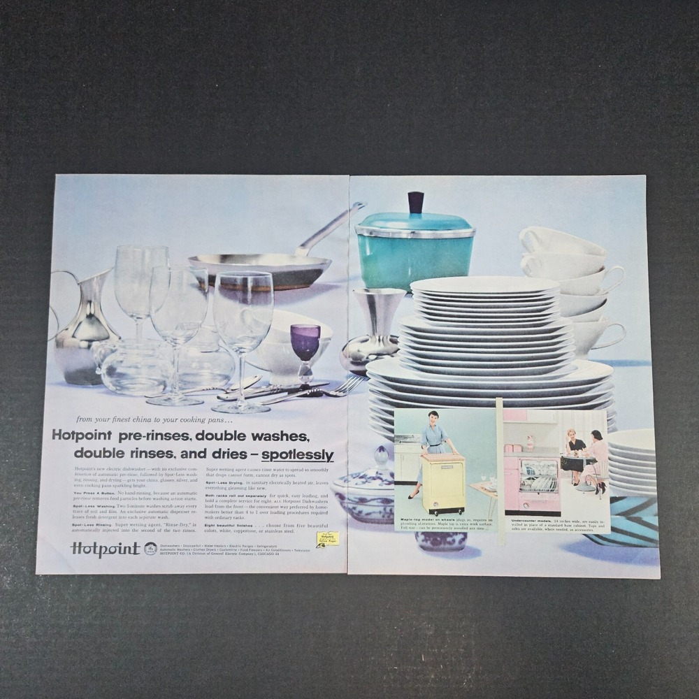 1957 Hotpoint Dishwasher Vintage Print Ad GE General Electric Chicago IL Kitchen